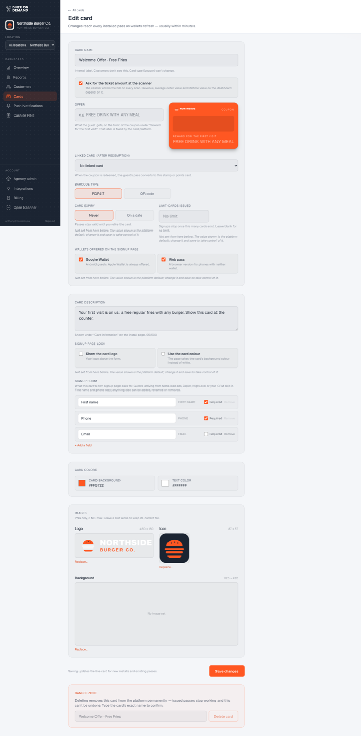 The card editor