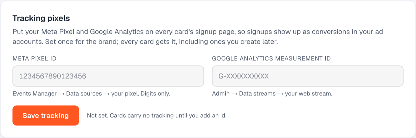 The tracking pixels panel