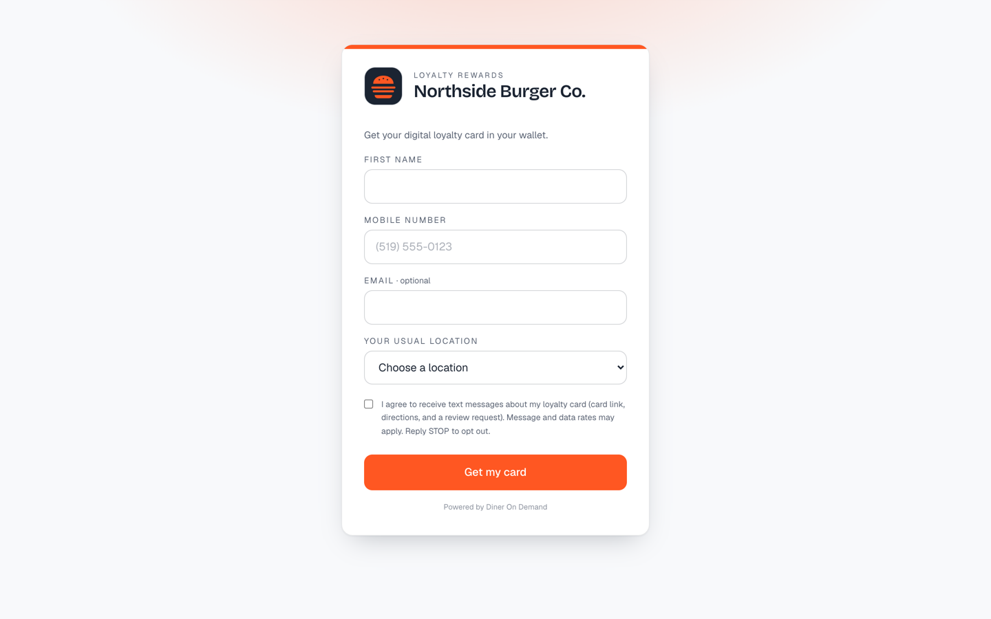 The hosted signup page