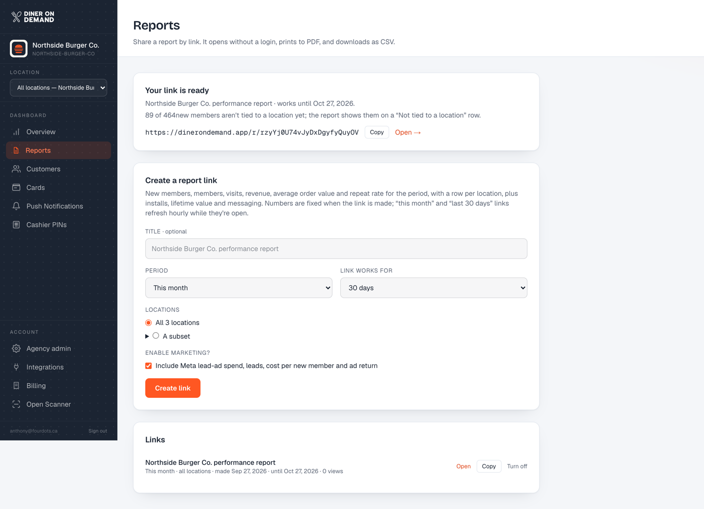A new report link, ready to copy