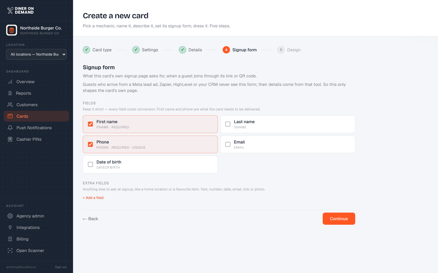 Step 4, the signup form